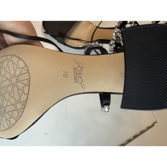 Badgley Mischka Jewel Thamar Crystal Strappy Block Heel Black Size 10 New $109 [ - Picture 8 of 8
